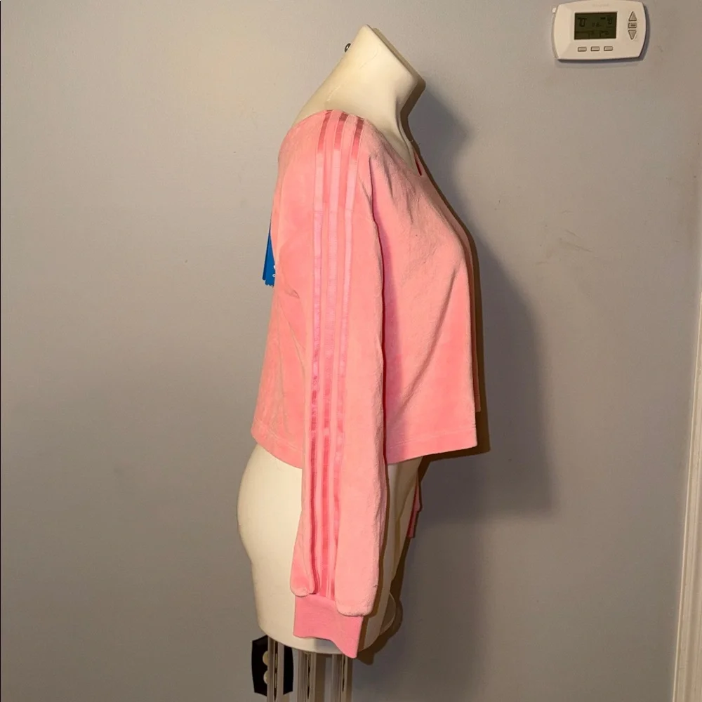 adidas Ladies Relaxed Risqué velour off the shoulder sweatshirt-Vibrant pink - Picture 5 of 14